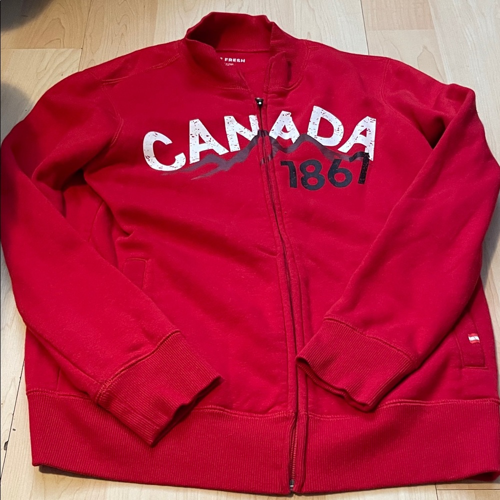Joe Fresh Red Canada 1867 Zip-Up Sweatshirt